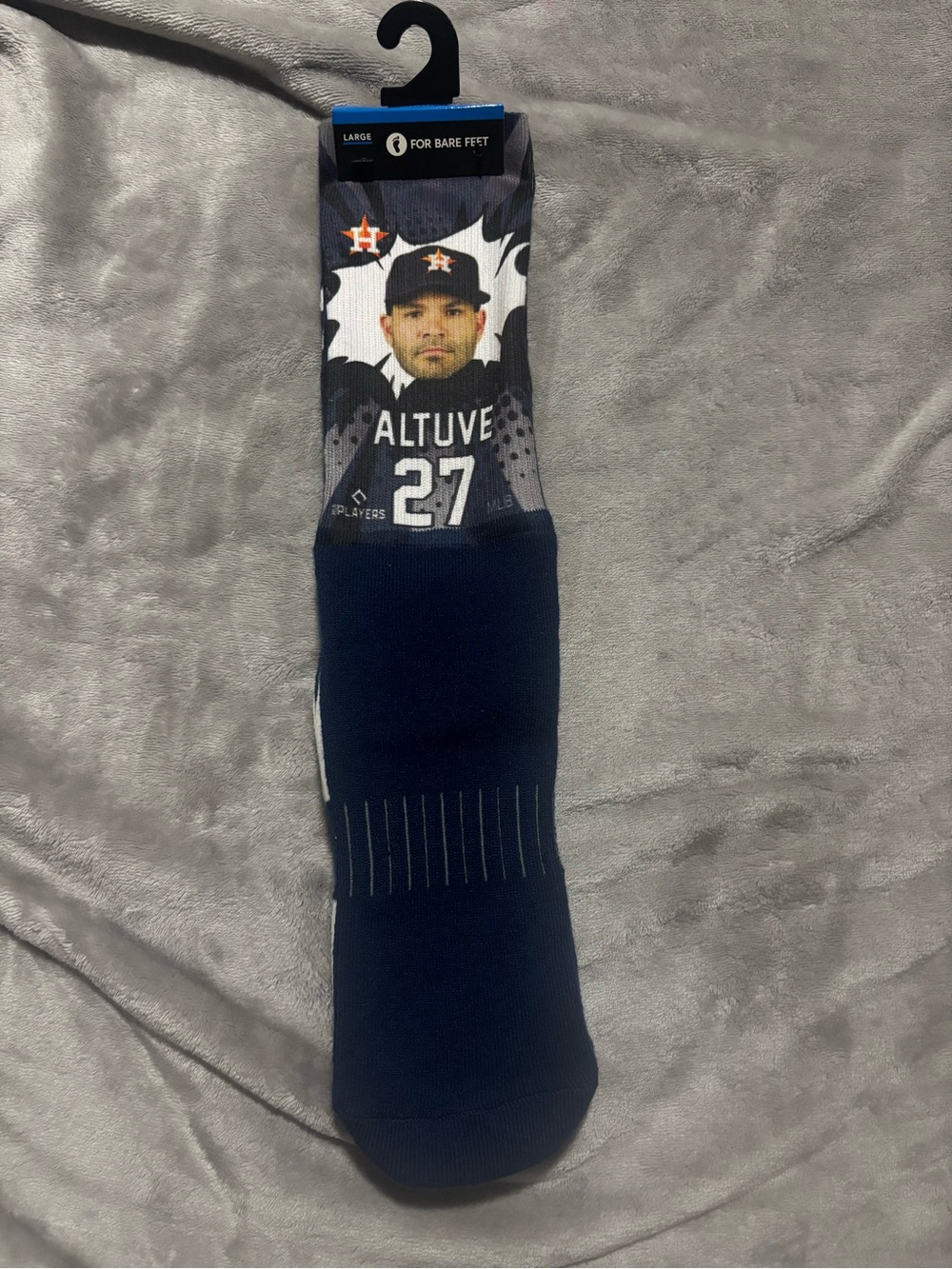 For Bare Feet Navy Crew Socks with #27 Altuve Graphic